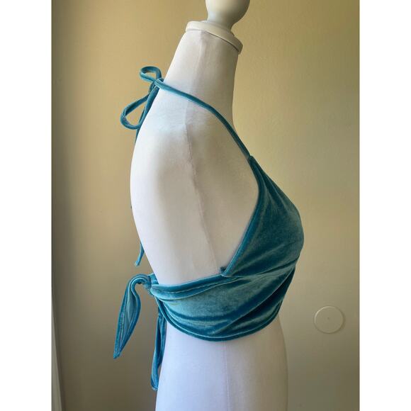 Y2K Blue Velvet O-Ring Halter Top – Size Small - Picture 2 of 4